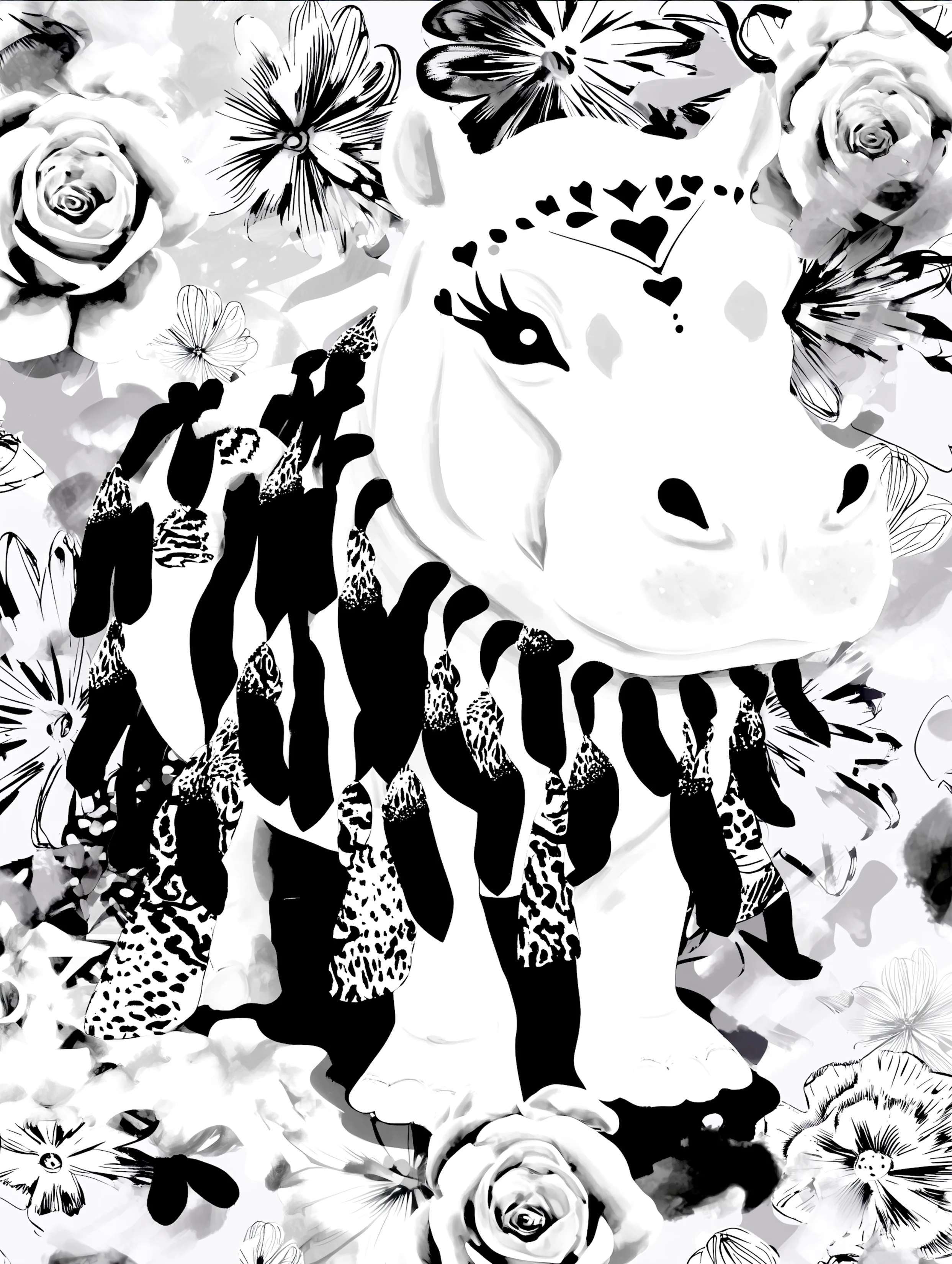 Free printable hippo coloring page featuring hippie hippo